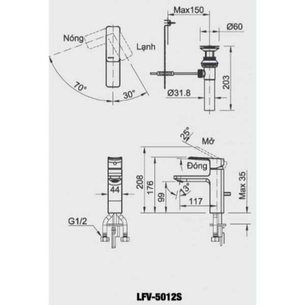 Vòi Chậu Lavabo Inax LFV-5012S Nóng Lạnh
